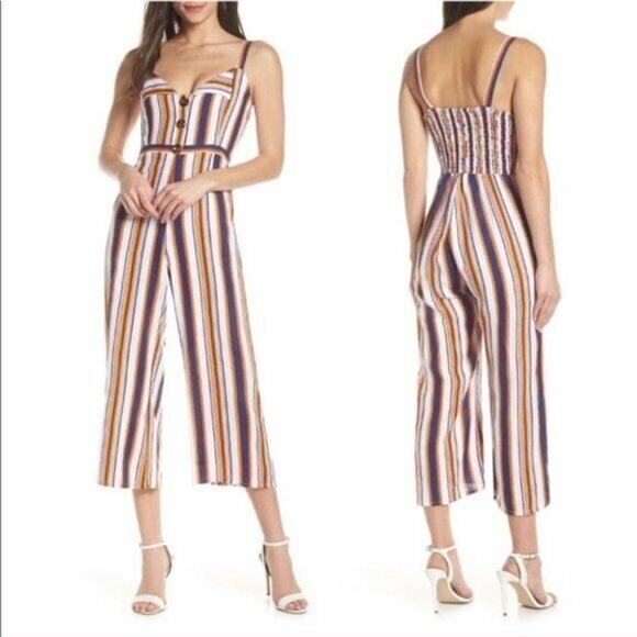 Faithfull the Brand Scout Linen Jumpsuit Mirielle Colorful Stripes Sz 6 - Picture 1 of 13